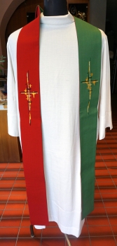 Preview: Wendestola rot/grün, gesticktes Kreuz