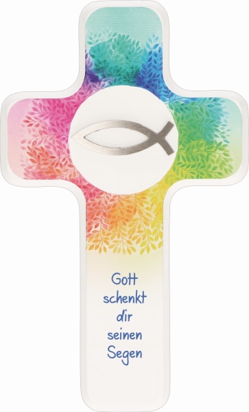 Holzkreuz: lackiert, bedruckt, Höhe: 18 cm