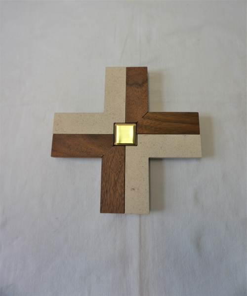 Wandkreuz, Holz und Stein, Höhe: 16,2 cm