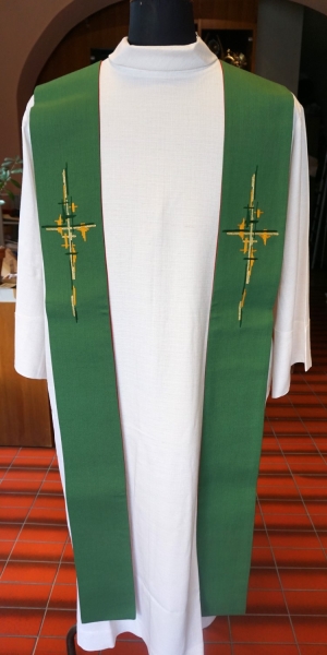 Wendestola rot/grün, gesticktes Kreuz