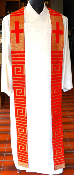 rote festliche Außenstola mit Goldlurex