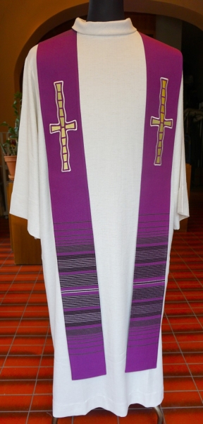 Priesterstola, violett mit modernem kreuz