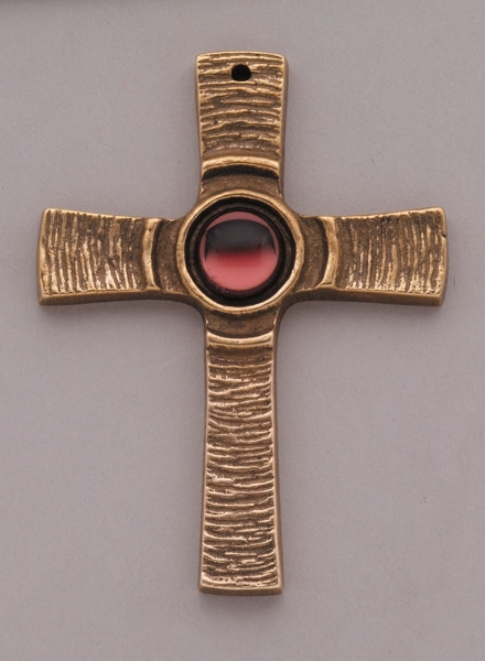 Kreuz, Bronze, roter Stein, Höhe 7.5 cm